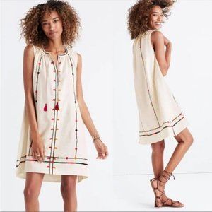 Madewell Linen Sunview Embroidered Cream Colorful Dress Women Size Small